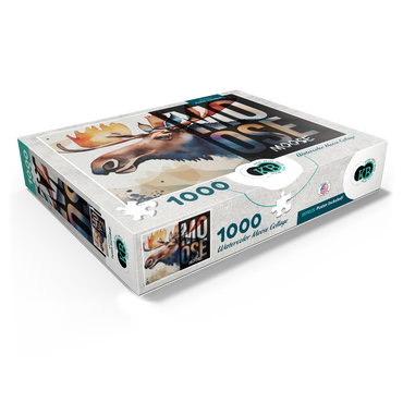 Abstract Watercolor: Moose Collage, Wildlife Canvas 1000 Jigsaw Puzzle box view1