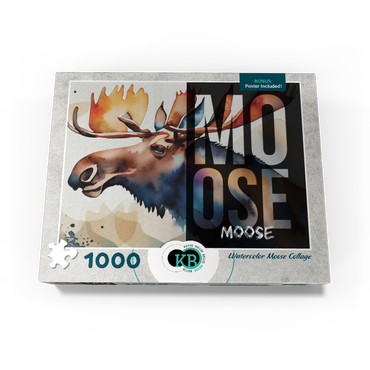 Abstract Watercolor: Moose Collage, Wildlife Canvas 1000 Jigsaw Puzzle box view3