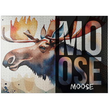 puzzleplate Abstract Watercolor: Moose Collage, Wildlife Canvas 1000 Jigsaw Puzzle