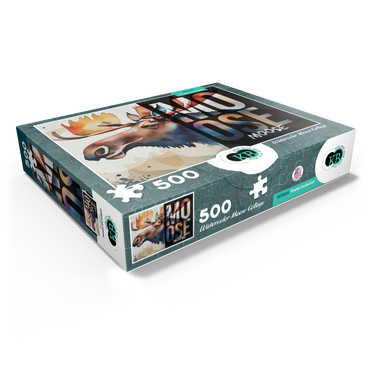 Abstract Watercolor: Moose Collage, Wildlife Canvas 500 Jigsaw Puzzle box view1