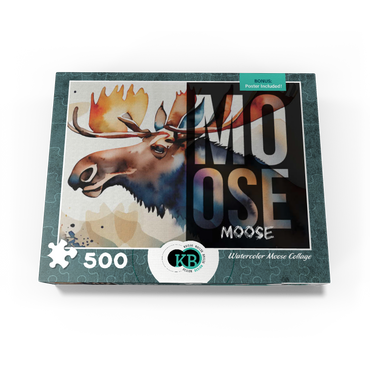 Abstract Watercolor: Moose Collage, Wildlife Canvas 500 Jigsaw Puzzle box view3