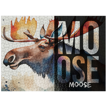puzzleplate Abstract Watercolor: Moose Collage, Wildlife Canvas 500 Jigsaw Puzzle