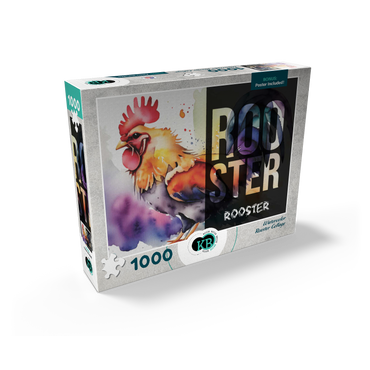 Abstract Watercolor: Rooster Collage, Wildlife Canvas 1000 Jigsaw Puzzle box view2
