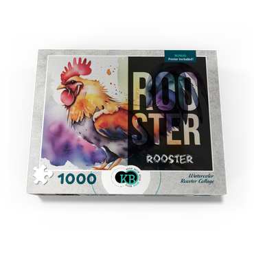 Abstract Watercolor: Rooster Collage, Wildlife Canvas 1000 Jigsaw Puzzle box view3
