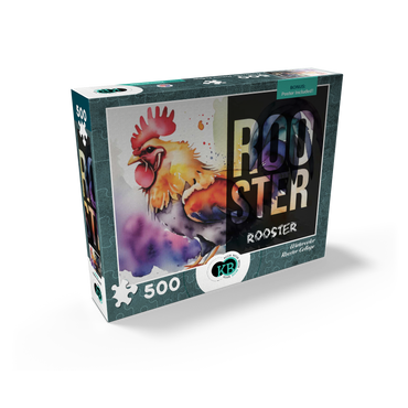 Abstract Watercolor: Rooster Collage, Wildlife Canvas 500 Jigsaw Puzzle box view2