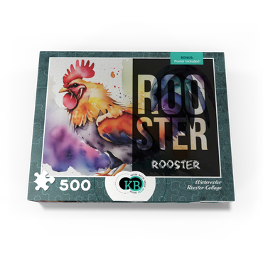 Abstract Watercolor: Rooster Collage, Wildlife Canvas 500 Jigsaw Puzzle box view3