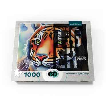 Abstract Watercolor: Tiger Collage, Wildlife Canvas 1000 Jigsaw Puzzle box view3