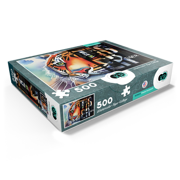 Abstract Watercolor: Tiger Collage, Wildlife Canvas 500 Jigsaw Puzzle box view1