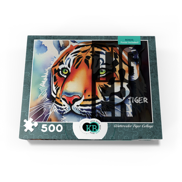 Abstract Watercolor: Tiger Collage, Wildlife Canvas 500 Jigsaw Puzzle box view3