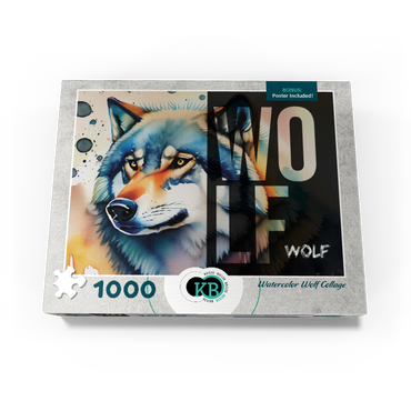 Abstract Watercolor: Wolf Collage, Wildlife Canvas 1000 Jigsaw Puzzle box view3
