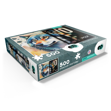 Abstract Watercolor: Wolf Collage, Wildlife Canvas 500 Jigsaw Puzzle box view1