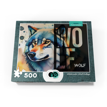 Abstract Watercolor: Wolf Collage, Wildlife Canvas 500 Jigsaw Puzzle box view3