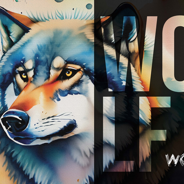 Abstract Watercolor: Wolf Collage, Wildlife Canvas 500 Jigsaw Puzzle 3D Modell
