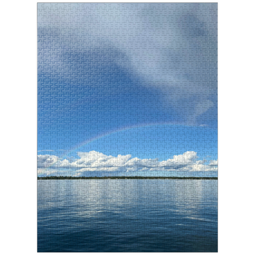 puzzleplate Nature Photography: Double Rainbow Horizon over Lake 1000 Jigsaw Puzzle