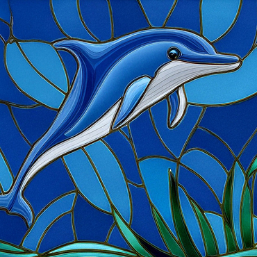 Stained Glass: Blue Dolphin 1000 Jigsaw Puzzle 3D Modell