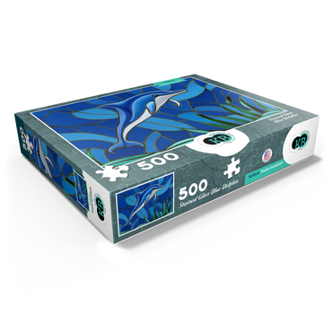 Stained Glass: Blue Dolphin 500 Jigsaw Puzzle box view1
