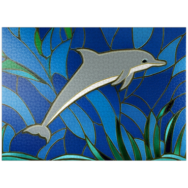 puzzleplate Stained Glass: Gray Dolphin 1000 Jigsaw Puzzle