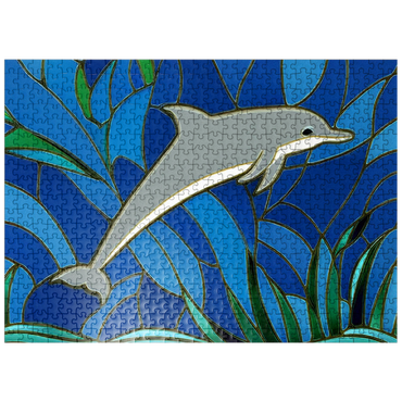 puzzleplate Stained Glass: Gray Dolphin 500 Jigsaw Puzzle