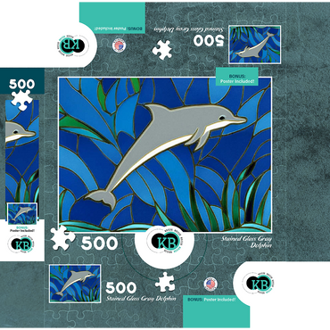 Stained Glass: Gray Dolphin 500 Jigsaw Puzzle box 3D Modell