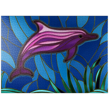 puzzleplate Stained Glass: Purple Dolphin 1000 Jigsaw Puzzle