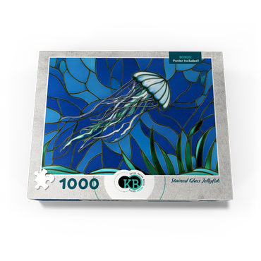 Stained Glass: Teal Jellyfish 1000 Jigsaw Puzzle box view3