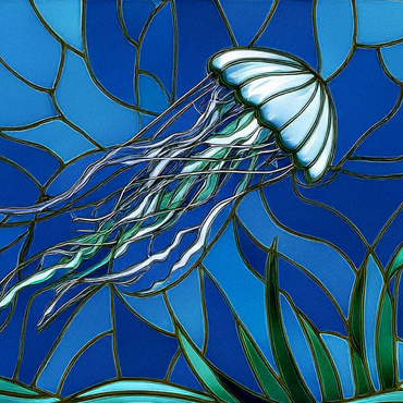 Stained Glass: Teal Jellyfish 1000 Jigsaw Puzzle 3D Modell