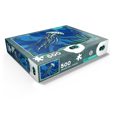 Stained Glass: Teal Jellyfish 500 Jigsaw Puzzle box view1