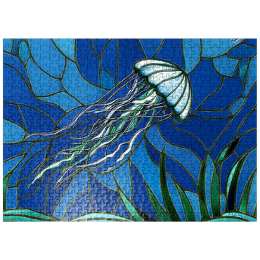 puzzleplate Stained Glass: Teal Jellyfish 500 Jigsaw Puzzle