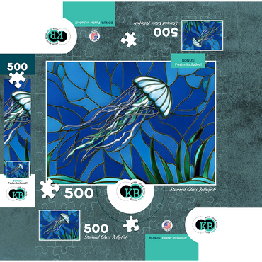 Stained Glass: Teal Jellyfish 500 Jigsaw Puzzle box 3D Modell