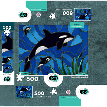 Stained Glass: Orca, Killer Whale with Calves 500 Jigsaw Puzzle box 3D Modell