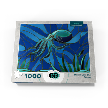 Stained Glass: Teal Blue Octopus 1000 Jigsaw Puzzle box view3