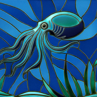 Stained Glass: Teal Blue Octopus 1000 Jigsaw Puzzle 3D Modell