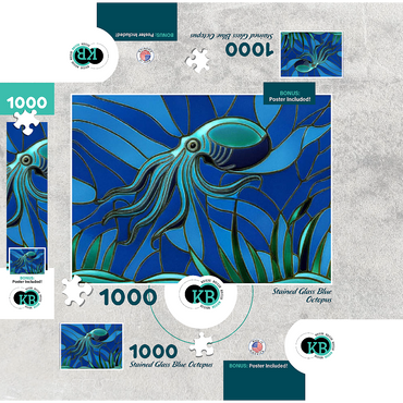 Stained Glass: Teal Blue Octopus 1000 Jigsaw Puzzle box 3D Modell