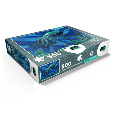 Stained Glass: Teal Blue Octopus 500 Jigsaw Puzzle box view1