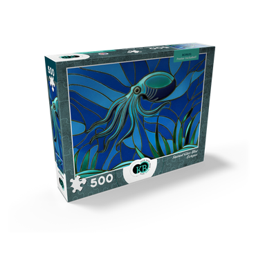 Stained Glass: Teal Blue Octopus 500 Jigsaw Puzzle box view2