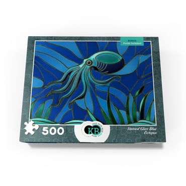 Stained Glass: Teal Blue Octopus 500 Jigsaw Puzzle box view3