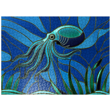 puzzleplate Stained Glass: Teal Blue Octopus 500 Jigsaw Puzzle