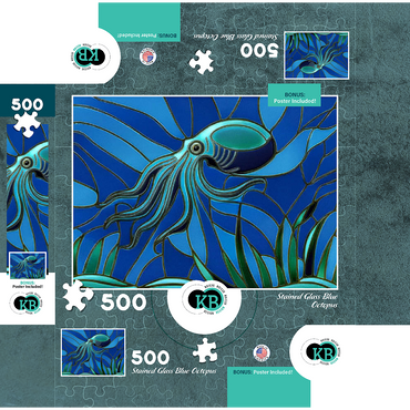 Stained Glass: Teal Blue Octopus 500 Jigsaw Puzzle box 3D Modell