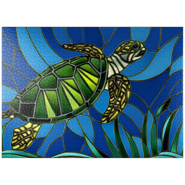 puzzleplate Stained Glass: Vibrant Sea Turtle 1000 Jigsaw Puzzle