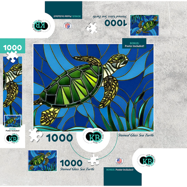 Stained Glass: Vibrant Sea Turtle 1000 Jigsaw Puzzle box 3D Modell