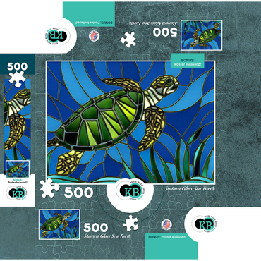 Stained Glass: Vibrant Sea Turtle 500 Jigsaw Puzzle box 3D Modell