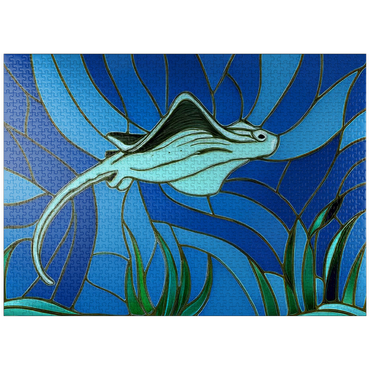 puzzleplate Stained Glass: Blue Sting Ray 1000 Jigsaw Puzzle