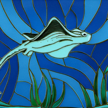 Stained Glass: Blue Sting Ray 1000 Jigsaw Puzzle 3D Modell