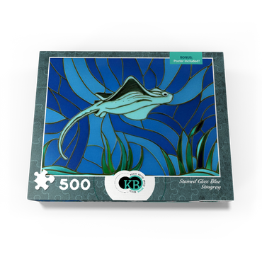 Stained Glass: Blue Sting Ray 500 Jigsaw Puzzle box view3