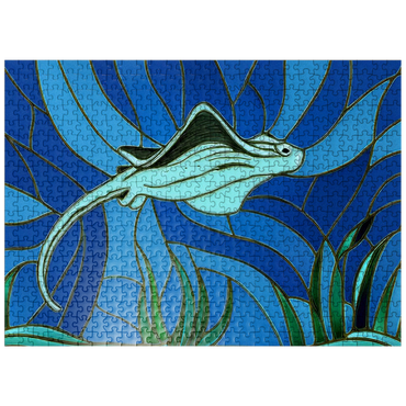 puzzleplate Stained Glass: Blue Sting Ray 500 Jigsaw Puzzle