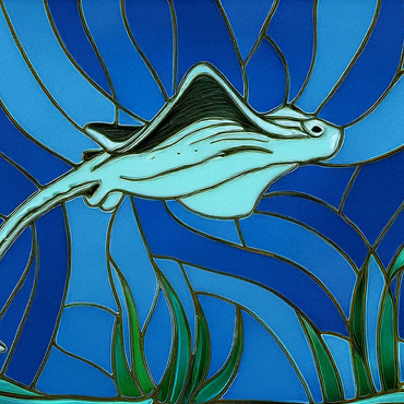 Stained Glass: Blue Sting Ray 500 Jigsaw Puzzle 3D Modell