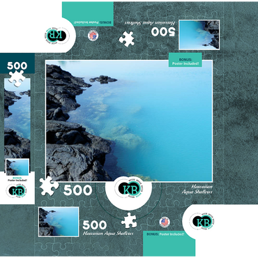 Hawaii, The Big Island: Aqua Shallows, Lava Rock Shoreline 500 Jigsaw Puzzle box 3D Modell