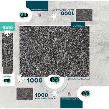 Hawaii, The Big Island: Black Pebbled Beach Collage 1000 Jigsaw Puzzle box 3D Modell