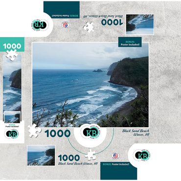 Hawaii, The Big Island: Black Sand Beach Waves 1000 Jigsaw Puzzle box 3D Modell