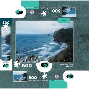 Hawaii, The Big Island: Black Sand Beach Waves 500 Jigsaw Puzzle box 3D Modell